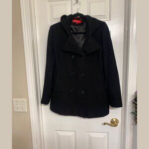 Anne Klein - Size M - Women's Black Hooded Wool Pea Coat
